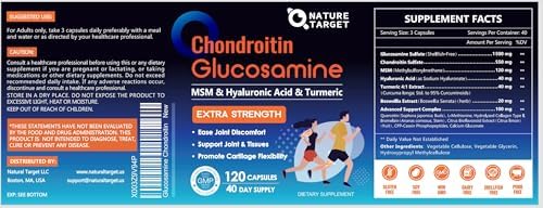 Suplemento para Articulaciones NATURE TARGET Glucosamina, Condroitina, MSM, Libre de Mariscos, Cúrcuma, Ácido Hialurónico, Colágeno, 120 Cápsulas - imagen 8