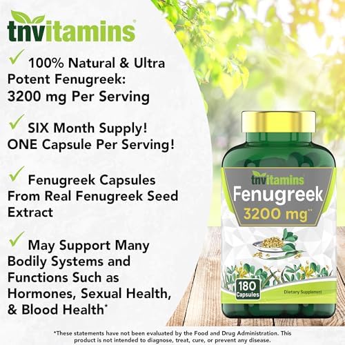 Cápsulas de Fenogreco tnvitamins: 3200 mg - 180 Cápsulas | Suplemento de Fenogreco para Hombres y Mujeres | Extracto de Semilla de Fenogreco | No GMO - imagen 3