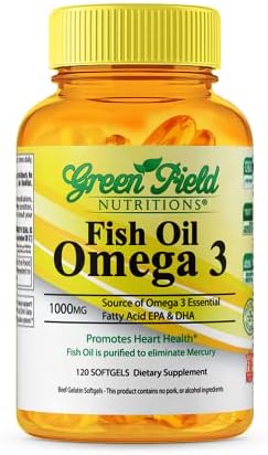 Aceite de Pescado Halal Greenfield Nutrition 1000mg, Omega 3 Halal 300mg, Píldoras de Pescado Peruano Silvestre, EPA 180mg & DHA 120mg, 120 Cápsulas - imagen 1