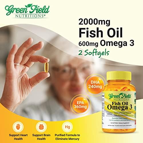 Aceite de Pescado Halal Greenfield Nutrition 1000mg, Omega 3 Halal 300mg, Píldoras de Pescado Peruano Silvestre, EPA 180mg & DHA 120mg, 120 Cápsulas - imagen 2