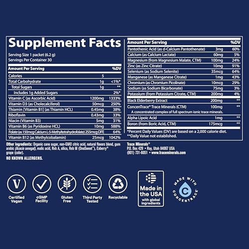 Trace Minerals Power Pak Inmunidad - Paquetes de Multivitaminas y Mult Minerales - Soporte de Electrolitos - 1200 mg de Vitamina C Sabor Limón y - imagen 6