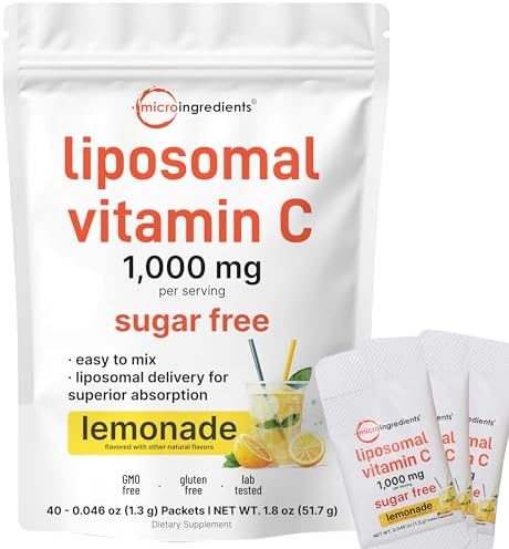 Micro Ingredients Polvo de Vitamina C 1,000mg para Uso Diario | Fórmula Liposomal para Mejor Absorción | Mezcla de Bebida de Limón Sin Azúcar | 40 - imagen 1