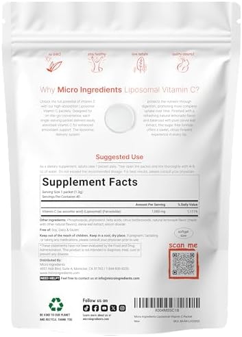 Micro Ingredients Polvo de Vitamina C 1,000mg para Uso Diario | Fórmula Liposomal para Mejor Absorción | Mezcla de Bebida de Limón Sin Azúcar | 40 - imagen 2