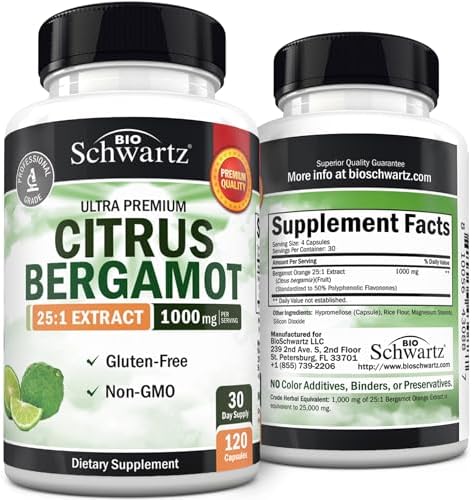 Citrus Bergamot 1000mg - Suplemento de Bergamota Cítrica para Colesterol y Salud Cardiaca - Ultra Concentrado de Fruta Fresca - Vegano, Sin OGM, Sin - imagen 1
