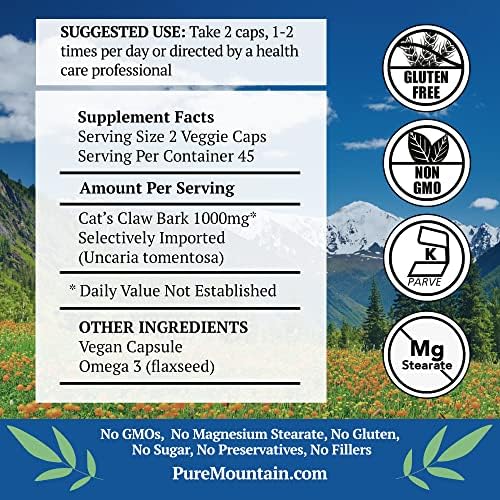 Cápsulas de Garra de Gato Pure Mountain Botanicals - 90 Cápsulas Veganas Kosher con 1000mg de Uncaria Tomentosa Suplemento Herbal - imagen 2