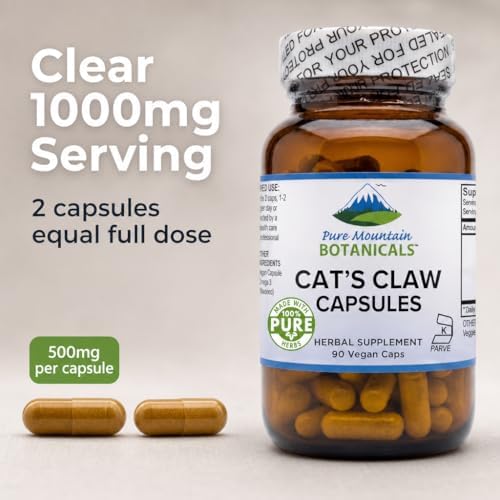 Cápsulas de Garra de Gato Pure Mountain Botanicals - 90 Cápsulas Veganas Kosher con 1000mg de Uncaria Tomentosa Suplemento Herbal - imagen 4