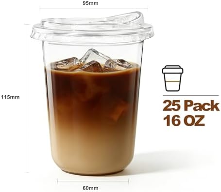 Ziissup Paquete de 25 Vasos Plásticos Transparentes de 16 oz con Tapas, Desechables para Café Frío, Batidos y Fiestas - imagen 2