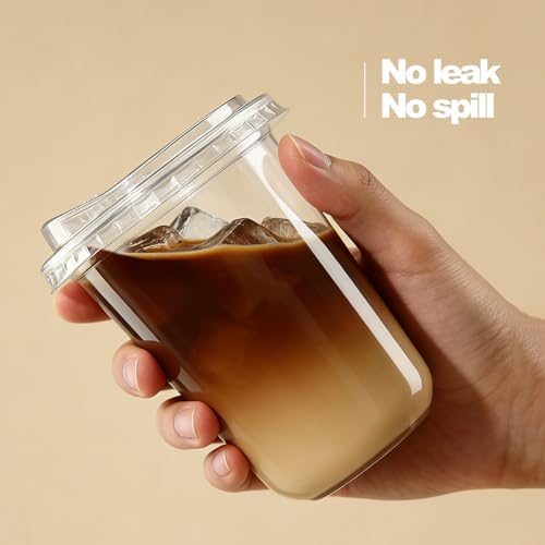Ziissup Paquete de 25 Vasos Plásticos Transparentes de 16 oz con Tapas, Desechables para Café Frío, Batidos y Fiestas - imagen 3