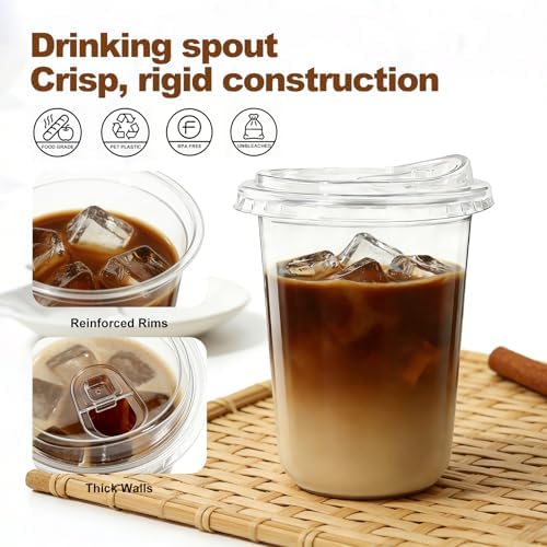 Ziissup Paquete de 25 Vasos Plásticos Transparentes de 16 oz con Tapas, Desechables para Café Frío, Batidos y Fiestas - imagen 4