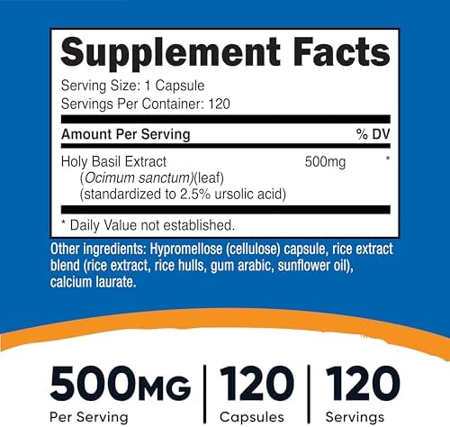 Cápsulas de Albahaca Sagrada Nutricost 500mg, 120 Cápsulas Vegetarianas - Sin Gluten, No OGM - imagen 2