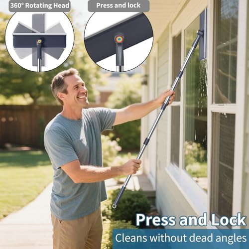 Limpiador de Ventanas 3 en 1 con Extensión de 60, Kit Profesional para Hogar, Incluye 3 Paños de Microfibra y Cepillo para Pantallas - imagen 5