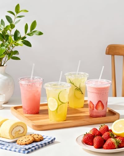 EUHOMY Paquete de 100 Vasos Plásticos Transparentes de 16oz con Tapas y Popotes, Vasos Desechables para Café Frío, Smoothies y Bebidas Frías, Sin BPA - imagen 3