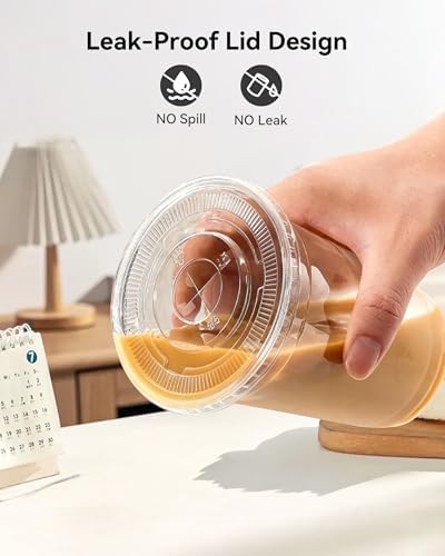 EUHOMY Paquete de 100 Vasos Plásticos Transparentes de 16oz con Tapas y Popotes, Vasos Desechables para Café Frío, Smoothies y Bebidas Frías, Sin BPA - imagen 5