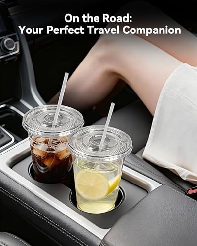 EUHOMY Paquete de 100 Vasos Plásticos Transparentes de 16oz con Tapas y Popotes, Vasos Desechables para Café Frío, Smoothies y Bebidas Frías, Sin BPA - imagen 7