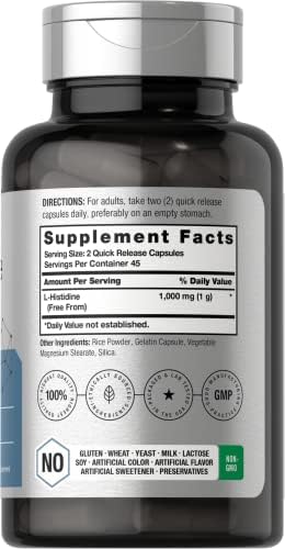 Horbäach L-Histidina 1000mg 90 Cápsulas | Sin OGM y Libre de Gluten | Grado Farmacéutico - imagen 2