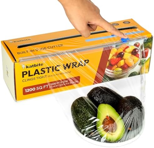 Film transparente Katbite con cortador deslizante removible, 12 pulgadas x 1200 pies cuadrados, rollo de película clara para alimentos, resistente y - imagen 1