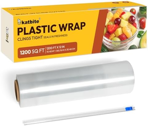 Film transparente Katbite con cortador deslizante removible, 12 pulgadas x 1200 pies cuadrados, rollo de película clara para alimentos, resistente y - imagen 2