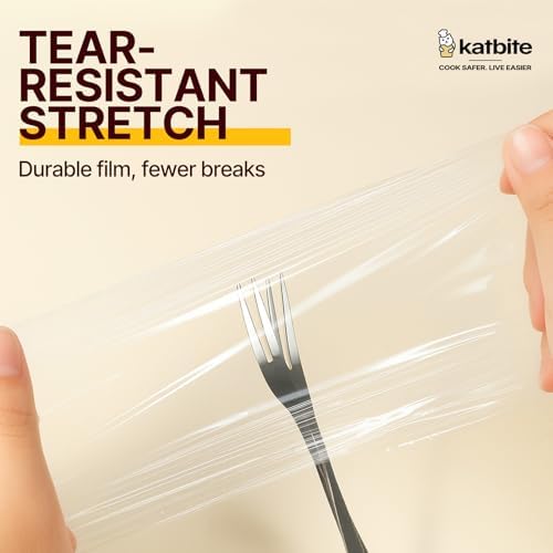 Film transparente Katbite con cortador deslizante removible, 12 pulgadas x 1200 pies cuadrados, rollo de película clara para alimentos, resistente y - imagen 6