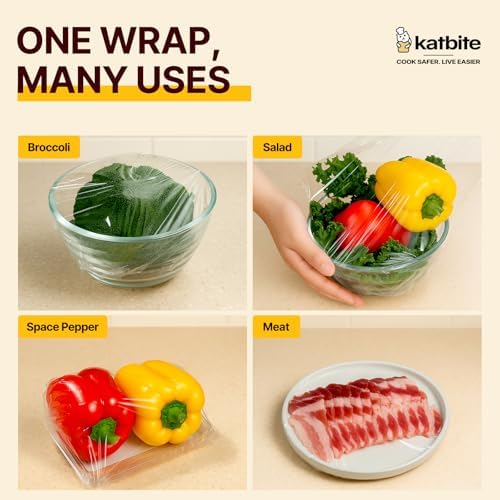 Film transparente Katbite con cortador deslizante removible, 12 pulgadas x 1200 pies cuadrados, rollo de película clara para alimentos, resistente y - imagen 8