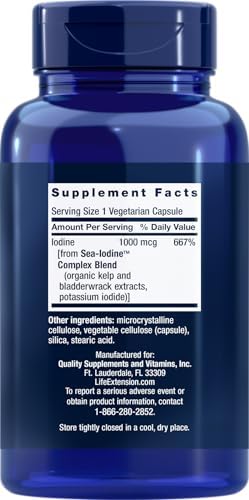 Cápsulas de Yodo Marino Life Extension, 1000 mcg, 150 Veg Caps, Suplemento Natural de Yodo de Kelp y Bladderwack - imagen 2