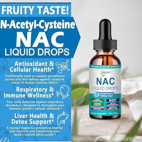 Suplemento NAC N-Acetil Cisteína | Gotas Líquidas de Alta Absorción 1200mg para Detox Respiratorio, Hepático y Renal, Soporte Inmunológico y - imagen 3