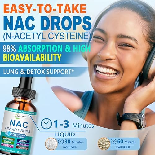 Suplemento NAC N-Acetil Cisteína | Gotas Líquidas de Alta Absorción 1200mg para Detox Respiratorio, Hepático y Renal, Soporte Inmunológico y - imagen 4