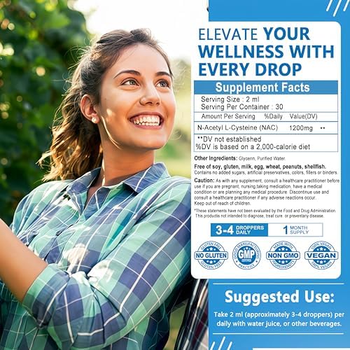 Suplemento NAC N-Acetil Cisteína | Gotas Líquidas de Alta Absorción 1200mg para Detox Respiratorio, Hepático y Renal, Soporte Inmunológico y - imagen 7