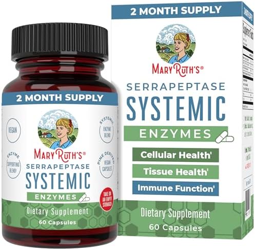 Cápsulas de Enzimas Serrapeptasa MaryRuth Organics | Suplemento Vegano para Alivio de Senos | Salud de Tejidos y Células | 60 Contenido - imagen 1
