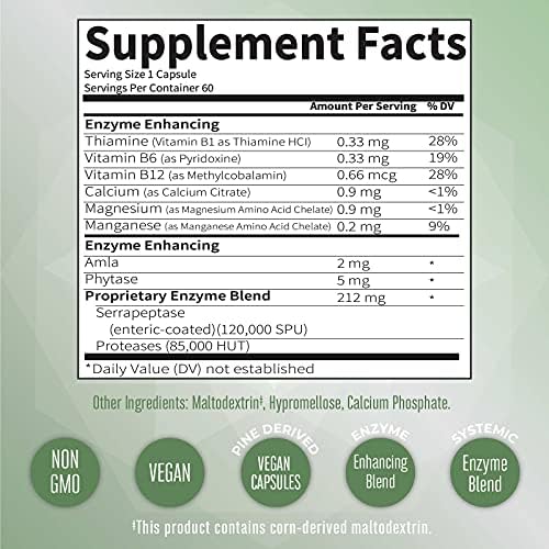 Cápsulas de Enzimas Serrapeptasa MaryRuth Organics | Suplemento Vegano para Alivio de Senos | Salud de Tejidos y Células | 60 Contenido - imagen 6