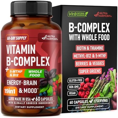 Complejo de Vitaminas B - B1 | B2 | B3 | B5 | B6 | Biotina | B12 | 5-MTHF - Mezcla de Astrágalo y Alimentos Integrales - Energía, Metabolismo y - imagen 1