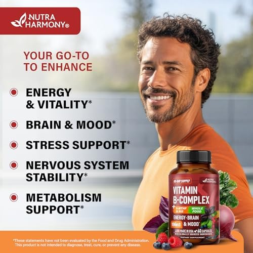 Complejo de Vitaminas B - B1 | B2 | B3 | B5 | B6 | Biotina | B12 | 5-MTHF - Mezcla de Astrágalo y Alimentos Integrales - Energía, Metabolismo y - imagen 3