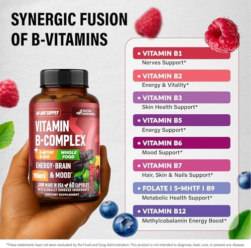 Complejo de Vitaminas B - B1 | B2 | B3 | B5 | B6 | Biotina | B12 | 5-MTHF - Mezcla de Astrágalo y Alimentos Integrales - Energía, Metabolismo y - imagen 6