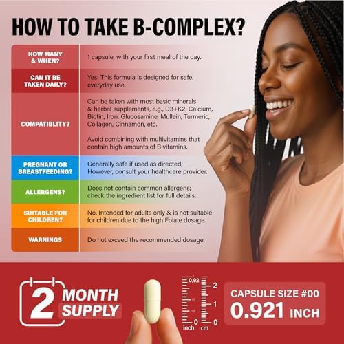 Complejo de Vitaminas B - B1 | B2 | B3 | B5 | B6 | Biotina | B12 | 5-MTHF - Mezcla de Astrágalo y Alimentos Integrales - Energía, Metabolismo y - imagen 7