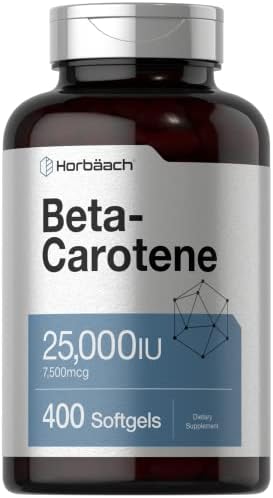 Suplemento de Beta Caroteno Horbäach | 25000 UI en Gelatinas Blandas | 7500 mcg | Vitamina A | 400 Cápsulas | Fórmula Sin OGM y Sin Gluten - imagen 1