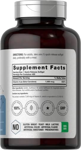 Suplemento de Beta Caroteno Horbäach | 25000 UI en Gelatinas Blandas | 7500 mcg | Vitamina A | 400 Cápsulas | Fórmula Sin OGM y Sin Gluten - imagen 2