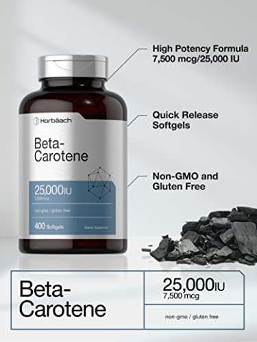 Suplemento de Beta Caroteno Horbäach | 25000 UI en Gelatinas Blandas | 7500 mcg | Vitamina A | 400 Cápsulas | Fórmula Sin OGM y Sin Gluten - imagen 3