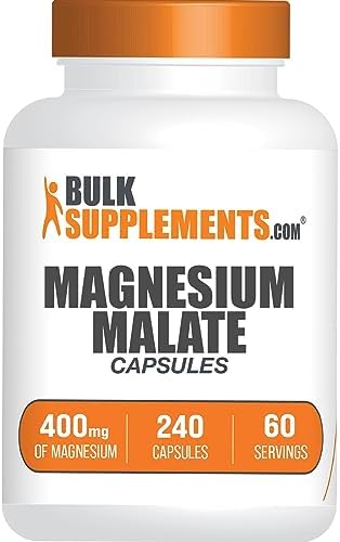 Cápsulas de Malato de Magnesio BulkSupplements.com - Suplemento de Magnesio 400mg, Esencial y Libre de Gluten, 4 Cápsulas por Porción, 240 Contenido - imagen 1