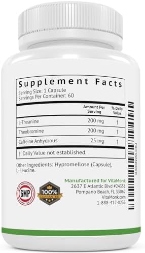 VitaMonk Cápsulas de Cafeína y Teanina de Baja Dosis - Sin Nerviosismo ni Caídas - 25mg de Cafeína y Teanina - 60 Cápsulas - imagen 7