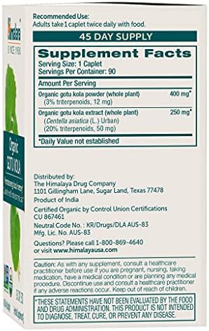 Himalaya Gotu Kola Orgánico, Suministro para 45 Días - Suplemento Herbal Nootrópico con Adaptógenos para Energía, Enfoque, Memoria y Relajación - - imagen 2