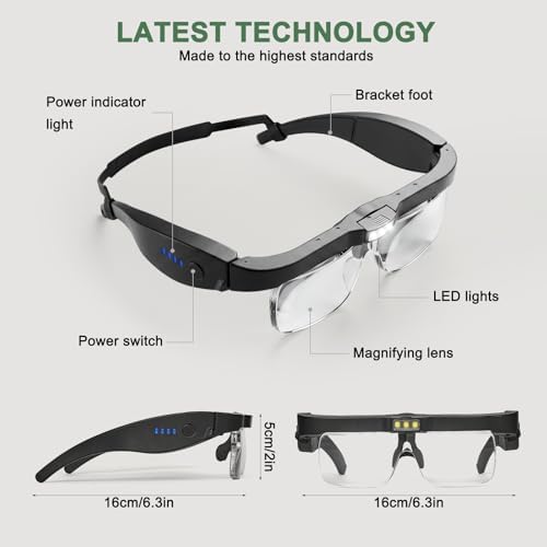 Lentes de aumento con luz, 0.75X-4.0X, lupa recargable con 3 luces LED y 5 lentes desmontables, gafas de aumento para trabajos manuales y joyería - imagen 2
