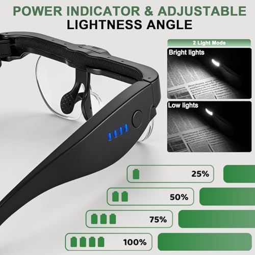 Lentes de aumento con luz, 0.75X-4.0X, lupa recargable con 3 luces LED y 5 lentes desmontables, gafas de aumento para trabajos manuales y joyería - imagen 6