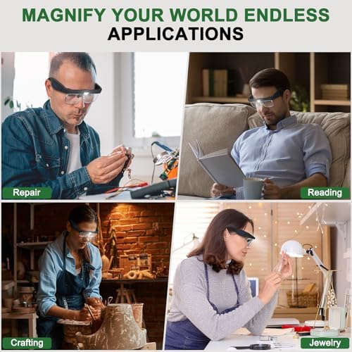Lentes de aumento con luz, 0.75X-4.0X, lupa recargable con 3 luces LED y 5 lentes desmontables, gafas de aumento para trabajos manuales y joyería - imagen 7