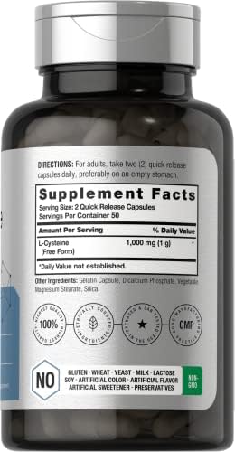 Horbäach L-Cisteína 1000mg | 100 Cápsulas en Polvo | Suplemento Sin OGM y Libre de Gluten - imagen 2