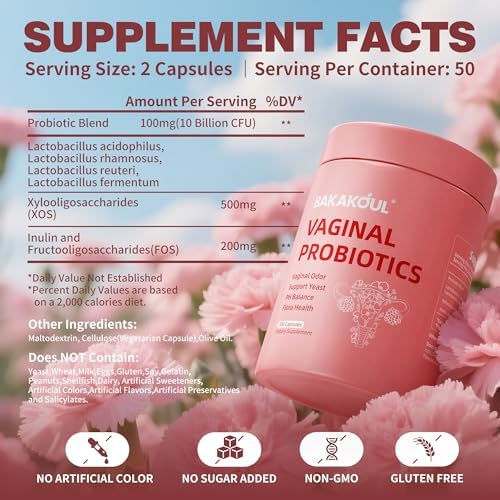 Suplemento Vaginal BAKAKOUL con Probióticos y Prebióticos, Mezcla de Lactobacilos para el Equilibrio del pH, 100 Cápsulas, Salud Vaginal y Reducción - imagen 2