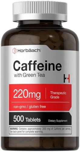 Píldoras de Cafeína Horbäach 220mg con Té Verde | 500 Tabletas | Vegetarianas, Sin OGM y Sin Gluten - imagen 1