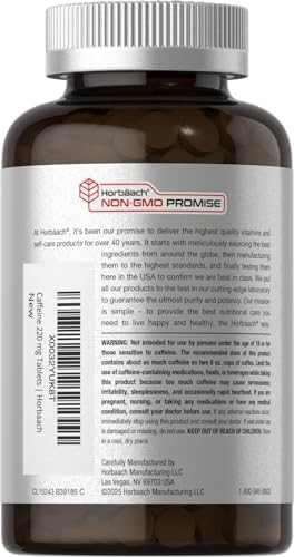 Píldoras de Cafeína Horbäach 220mg con Té Verde | 500 Tabletas | Vegetarianas, Sin OGM y Sin Gluten - imagen 3