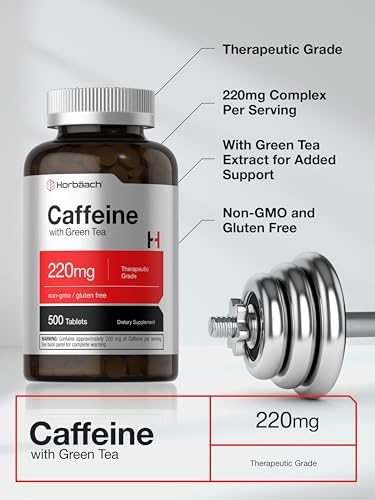 Píldoras de Cafeína Horbäach 220mg con Té Verde | 500 Tabletas | Vegetarianas, Sin OGM y Sin Gluten - imagen 4