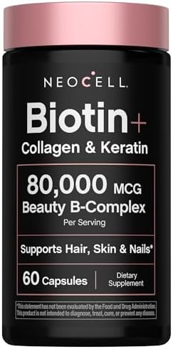 Suplemento de Biotina, Colágeno y Queratina NeoCell | 80000 mcg | 60 Cápsulas | Complejo B de Belleza | Con Ácido Hialurónico | Para Cabello, Piel y - imagen 1