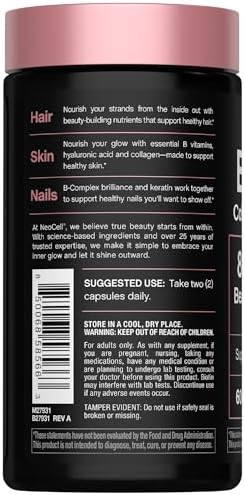 Suplemento de Biotina, Colágeno y Queratina NeoCell | 80000 mcg | 60 Cápsulas | Complejo B de Belleza | Con Ácido Hialurónico | Para Cabello, Piel y - imagen 3