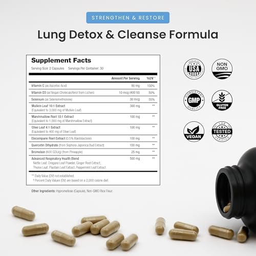 Extracto de Hoja de Mullein NutraChamps para Desintoxicación Pulmonar - Suplemento en Cápsulas para Salud Respiratoria y Limpieza de Pulmones - imagen 2